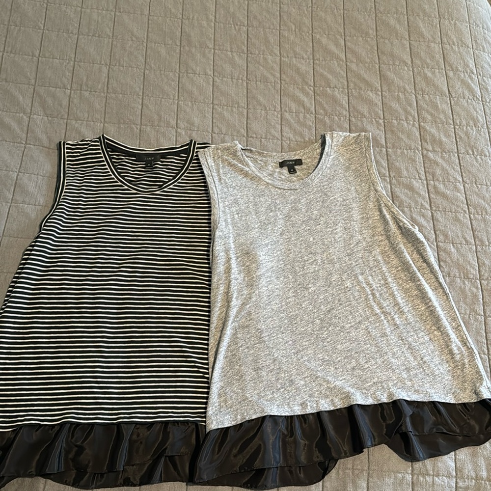 J Crew sleeveless T-shirts with satin ruffle hem